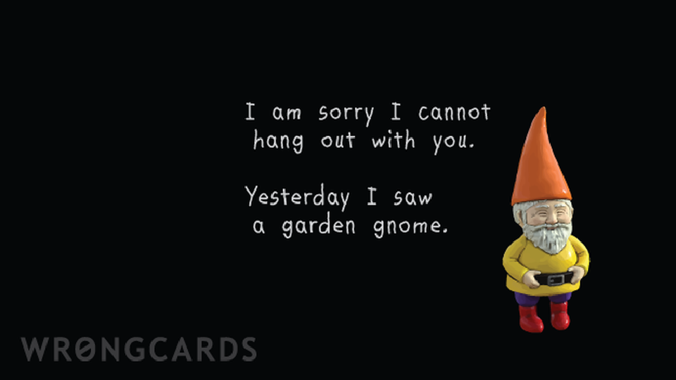 I'm sorry I cannot hang out with you. Yesterday I saw a garden gnome.