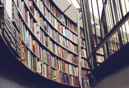 A picture of library shelves.