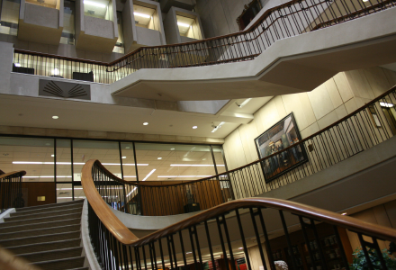 A picture of the inside of the Countway Library of Medicine at Harvard Medical School.