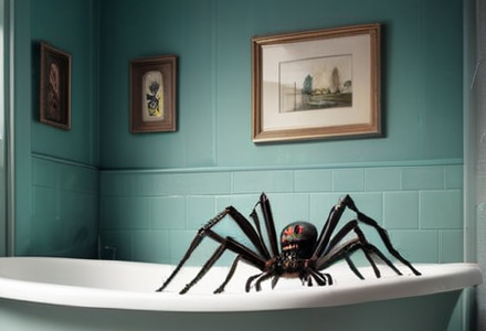 A giant spider crawling out of a bathtub.