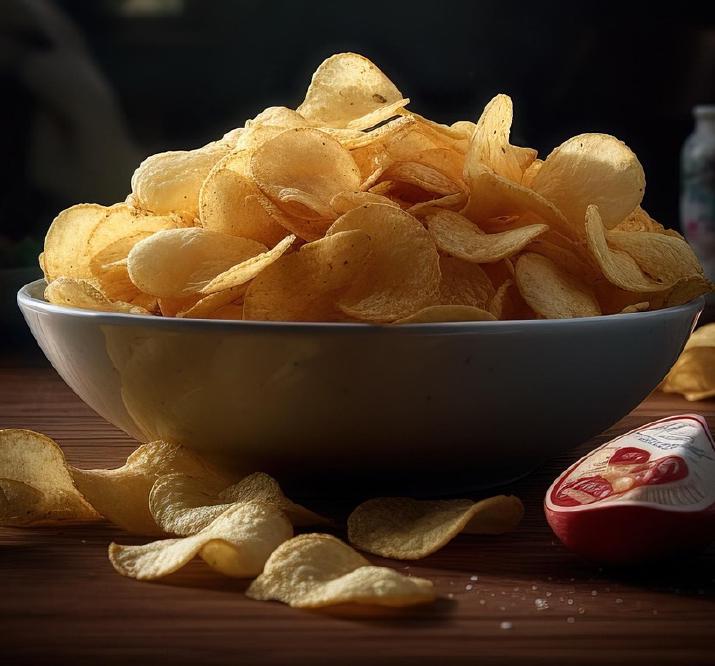 A bowl of potato chips.